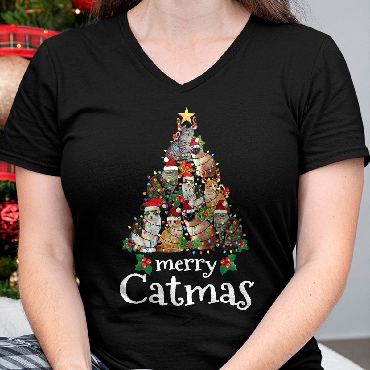 Merry Catmas Funny Cat Mom Cat Dad Christmas Cat T-Shirt - Christmas Unisex T-Shirt/Hoodie/Sweatshirt - TRNN00 (SKU2605-345)