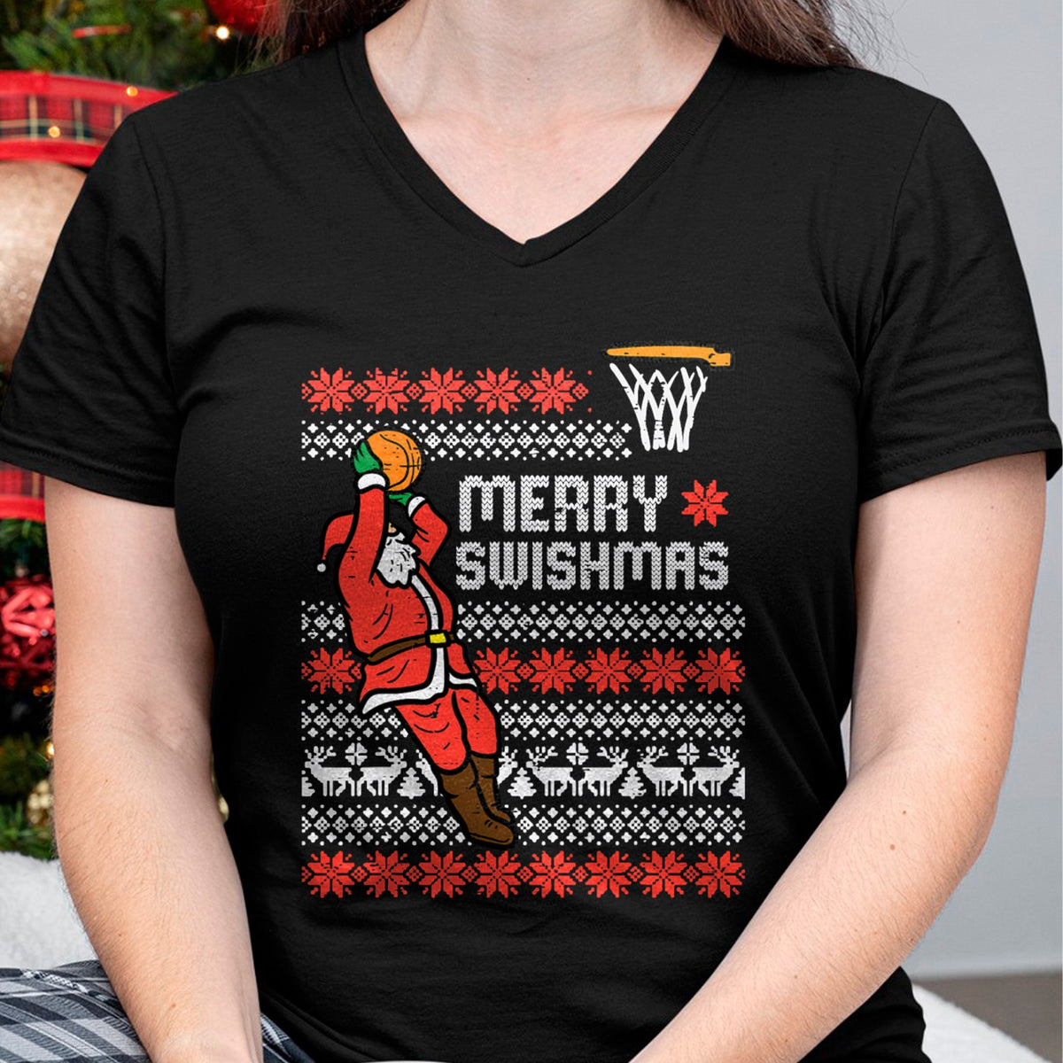 Merry Swishmas Basketball Ugly Christmas Xmas Men Boys Kids T-Shirt - Christmas Unisex T-Shirt/Hoodie/Sweatshirt - TRNN00