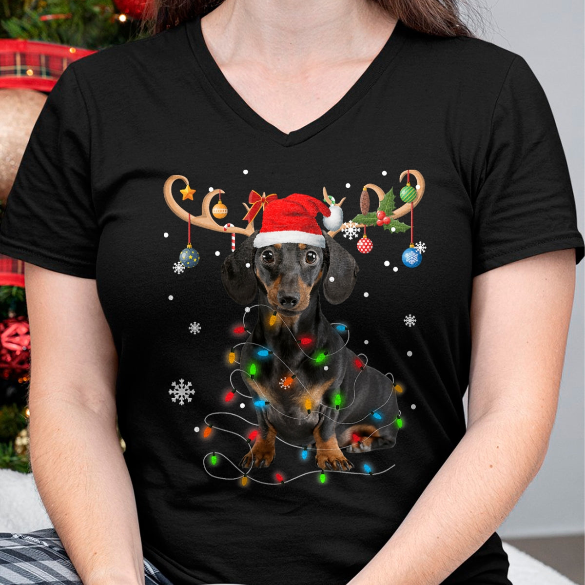 Christmas Shirts for Family, Funny christmas shirts, Christmas Unisex T-Shirt/Hoodie/Sweatshirt HLT00 - Funny Dachshund Christmas Reindeer Christmas Lights Pajama T-Shirt