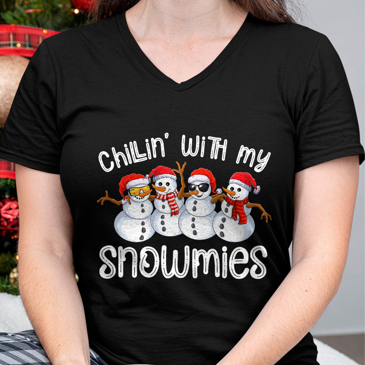 Christmas Shirts for Family, Funny christmas shirts, Christmas Unisex T-Shirt/Hoodie/Sweatshirt HLT00 - Snowman Christmas Chillin With My Snowmies Ugly Gift T-Shirt