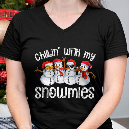 Christmas Shirts for Family, Funny christmas shirts, Christmas Unisex T-Shirt/Hoodie/Sweatshirt HLT00 - Snowman Christmas Chillin With My Snowmies Ugly Gift T-Shirt