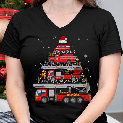 Christmas Shirts for Family, Funny christmas shirts, Christmas Unisex T-Shirt/Hoodie/Sweatshirt HLT00 - Firefighter Fire Truck Christmas Tree Lights Santa Fireman T-Shirt