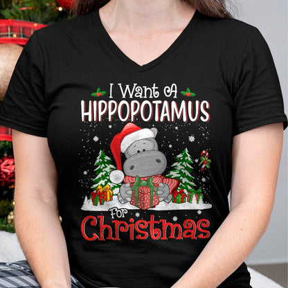 Christmas Shirts for Family, Funny christmas shirts, Christmas Unisex T-Shirt/Hoodie/Sweatshirt HLT00 - I Want A Hippopotamus For Christmas Xmas Hippo for Kid Women T-Shirt