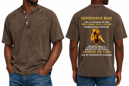 SEPTEMBER - I AM A WARRIOR OF GOD I GIFT FOR MEN - Washed Round Neck Polo - A09-741 I TRNN09 (SKU2607-151-09)