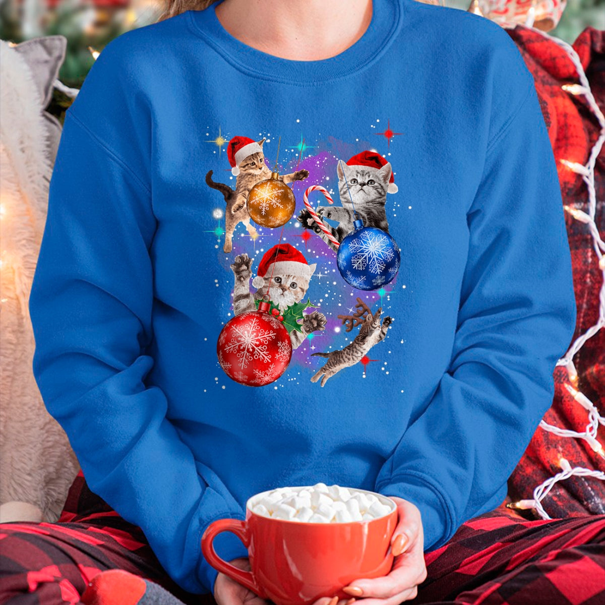Christmas Shirts for Family, Funny christmas shirts, Christmas Unisex T-Shirt/Hoodie/Sweatshirt HLT00 - Cute Christmas Cats In Space Ornaments Graphic T-Shirt