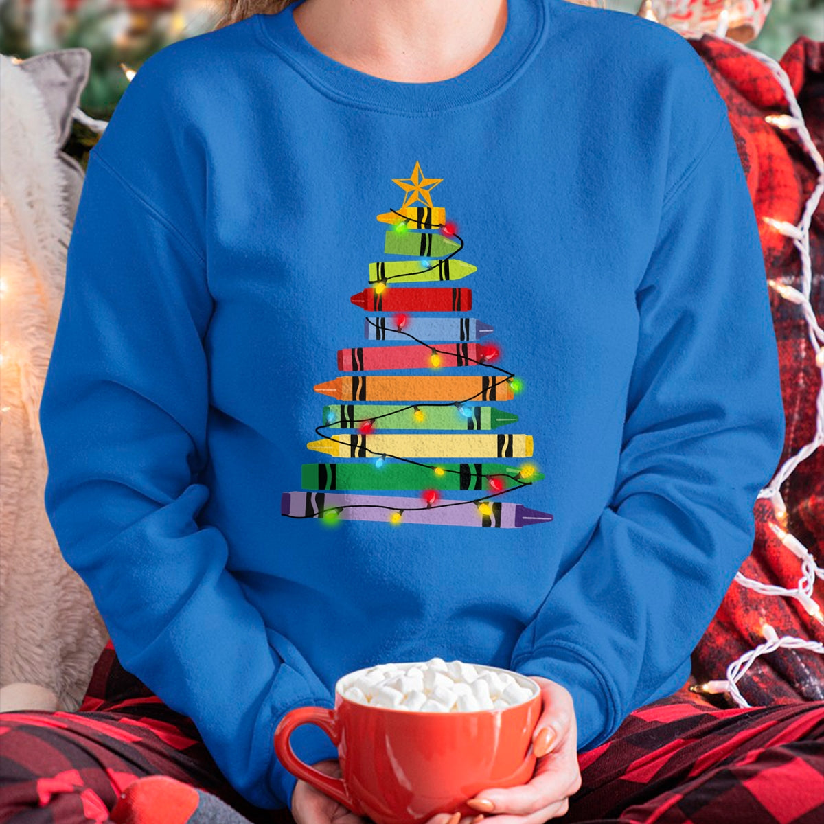 Christmas Shirts for Family, Funny christmas shirts, Christmas Unisex T-Shirt/Hoodie/Sweatshirt HLT00 - Teacher Christmas Tshirt Crayon Tree Light Gifts Student Long Sleeve T-Shirt