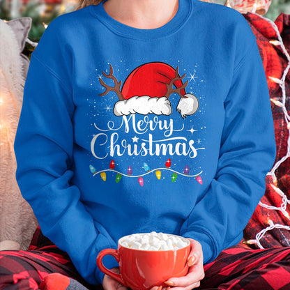 Christmas Shirts for Family, Funny christmas shirts, Christmas Unisex T-Shirt/Hoodie/Sweatshirt HLT00 - Merry Christmas Red Santa Hat Reindeer Xmas Family Men Women T-Shirt