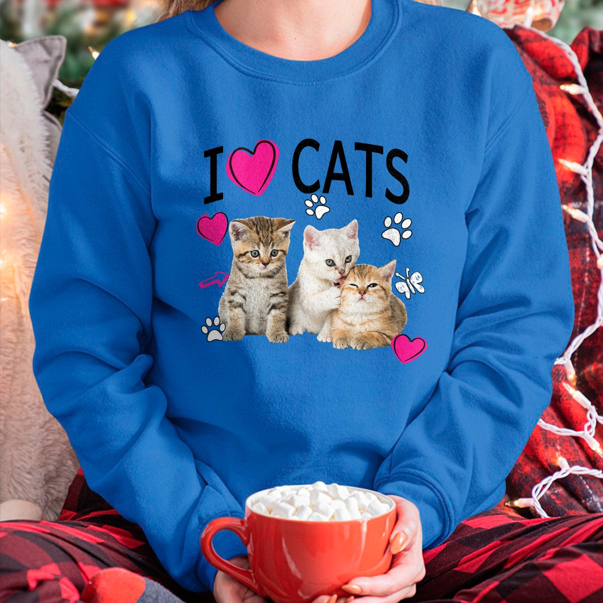 Cat Love Shirt, Funny Cat Lover Gift UnisexT-Shirt/Hoodie/Sweatshirt HLT00 - Cat Lover Tee Cute I Love Cats Kittens Hearts Paws Gift Idea T-Shirt (1)