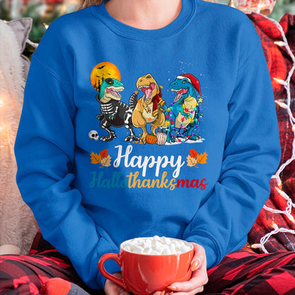 Christmas Shirts for Family, Funny christmas shirts, Christmas Unisex T-Shirt/Hoodie/Sweatshirt HLT00 - Halloween Thanksgiving Christmas Happy HalloThanksMas T rex T-Shirt
