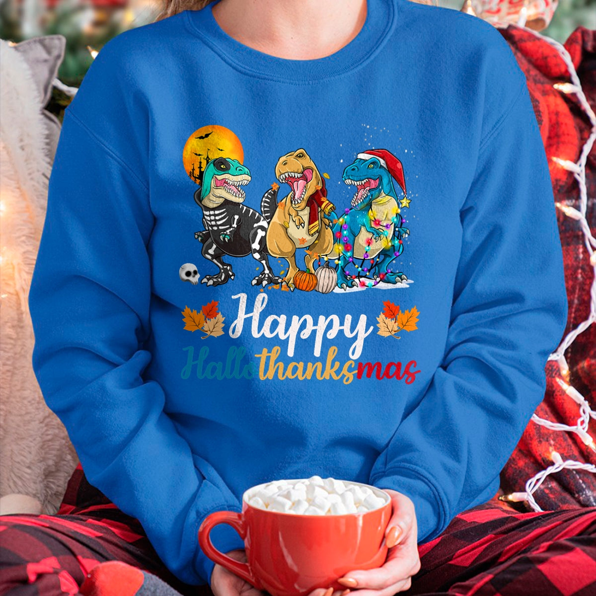 Halloween Thanksgiving Christmas Happy HalloThanksMas T rex T-Shirt - Christmas Unisex T-Shirt/Hoodie/Sweatshirt - TRNN00