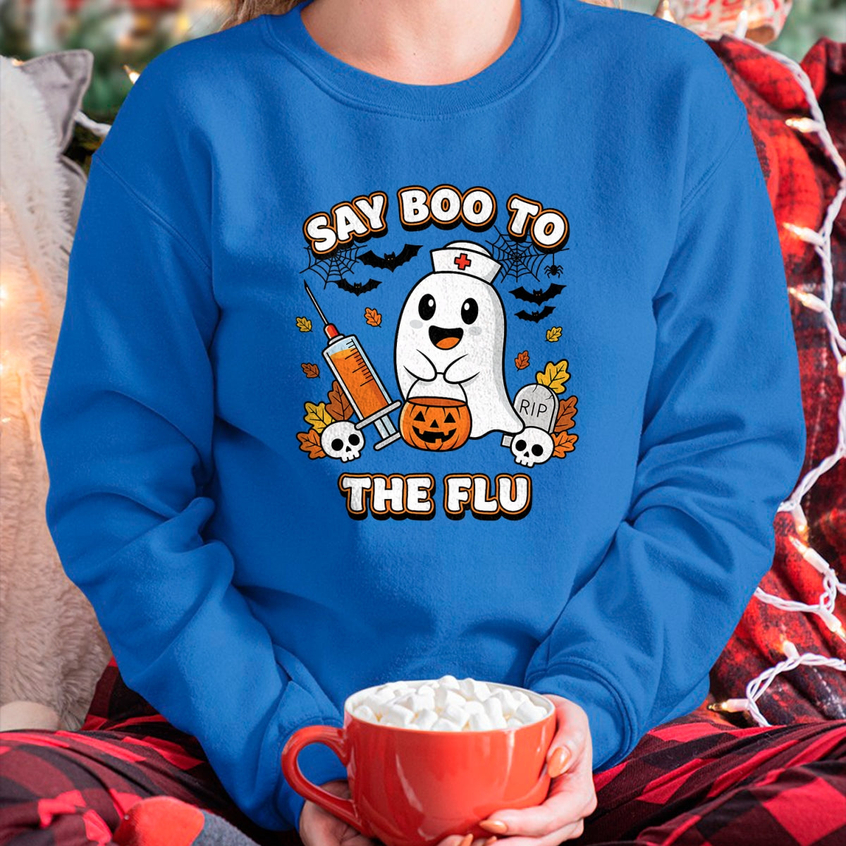 Best Doctor Shirt, Funny Doctor UnisexT-Shirt/Hoodie/Sweatshirt HLT00 - Doctor Say Boo to The Flu Halloween Vaccine Squad T-Shirt