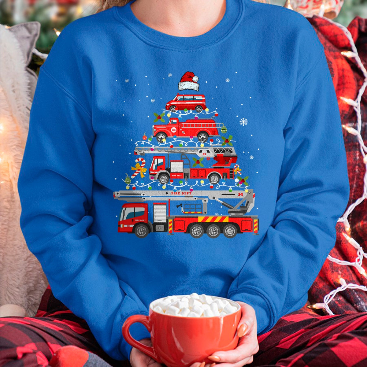 Firefighter Fire Truck Christmas Tree Lights Santa Fireman T-Shirt - Christmas Unisex T-Shirt/Hoodie/Sweatshirt - TRNN00