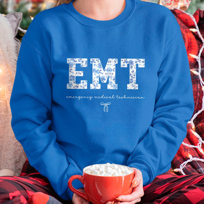 Best Doctor Shirt, Funny Doctor UnisexT-Shirt/Hoodie/Sweatshirt HLT00 - EMT Medical Technician Blue Floral T-Shirt