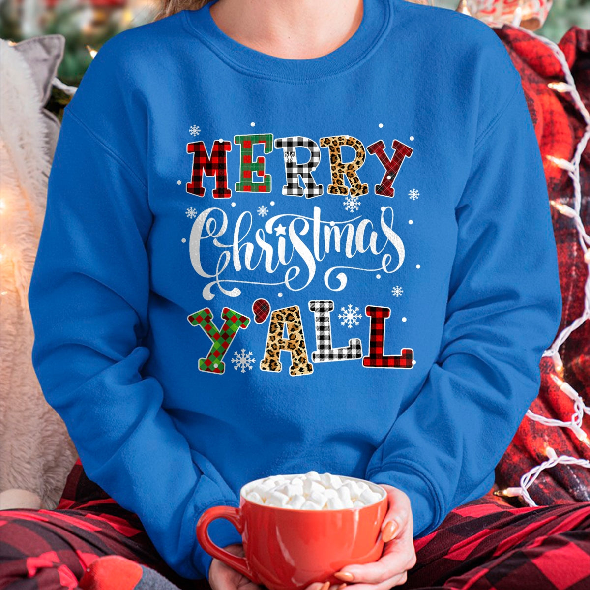 Christmas Shirts for Family, Funny christmas shirts, Christmas Unisex T-Shirt/Hoodie/Sweatshirt HLT00 - Merry Christmas Ya'll Leopard Buffalo Plaid Pajama Family T-Shirt