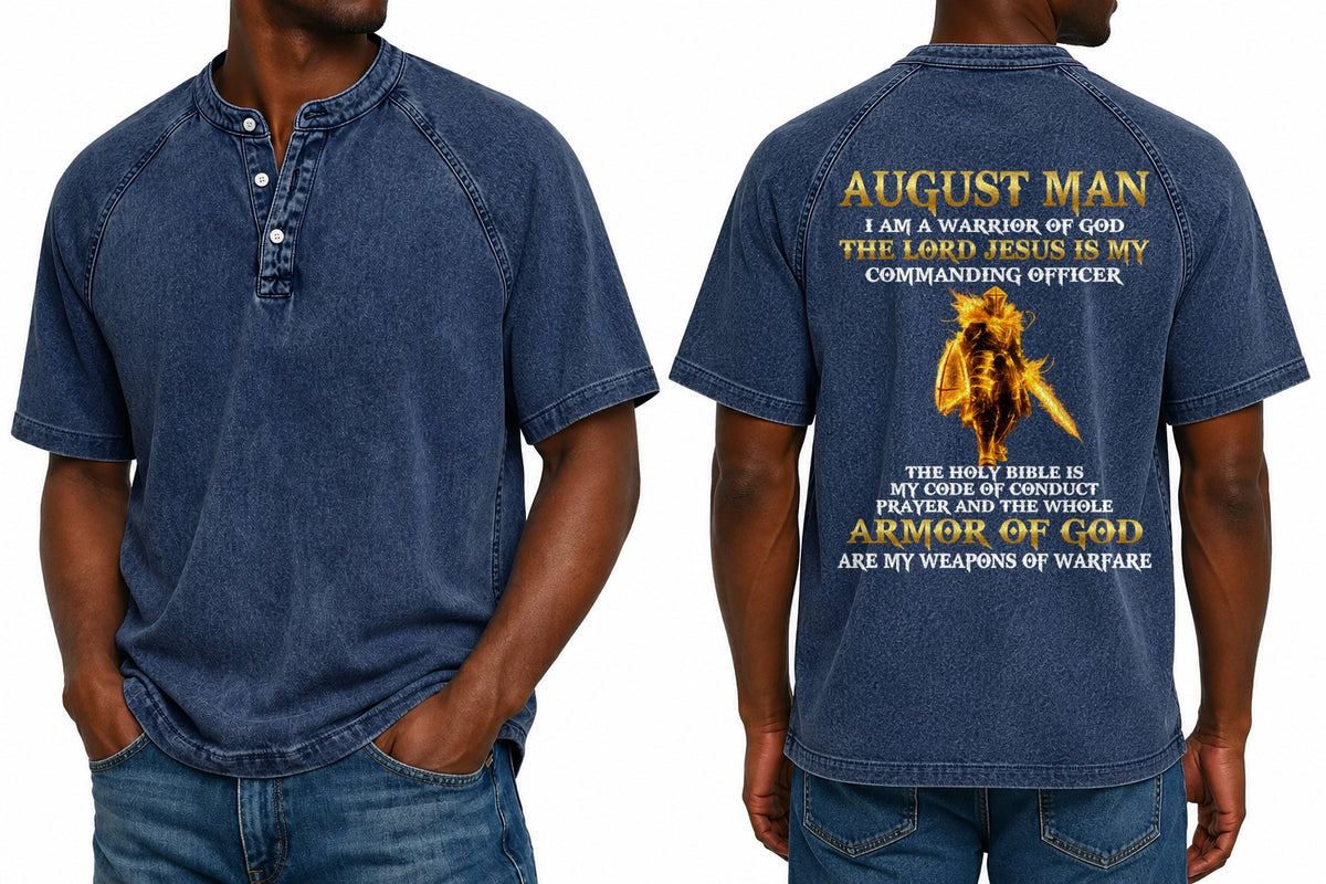 AUGUST - I AM A WARRIOR OF GOD I GIFT FOR MEN - Washed Round Neck Polo - A09-741 I TRNN08 (SKU2607-151-08)