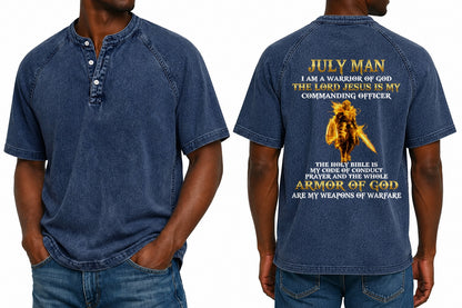 JULY - I AM A WARRIOR OF GOD I GIFT FOR MEN - Washed Round Neck Polo - A09-741 I TRNN07 (SKU2607-151-07)