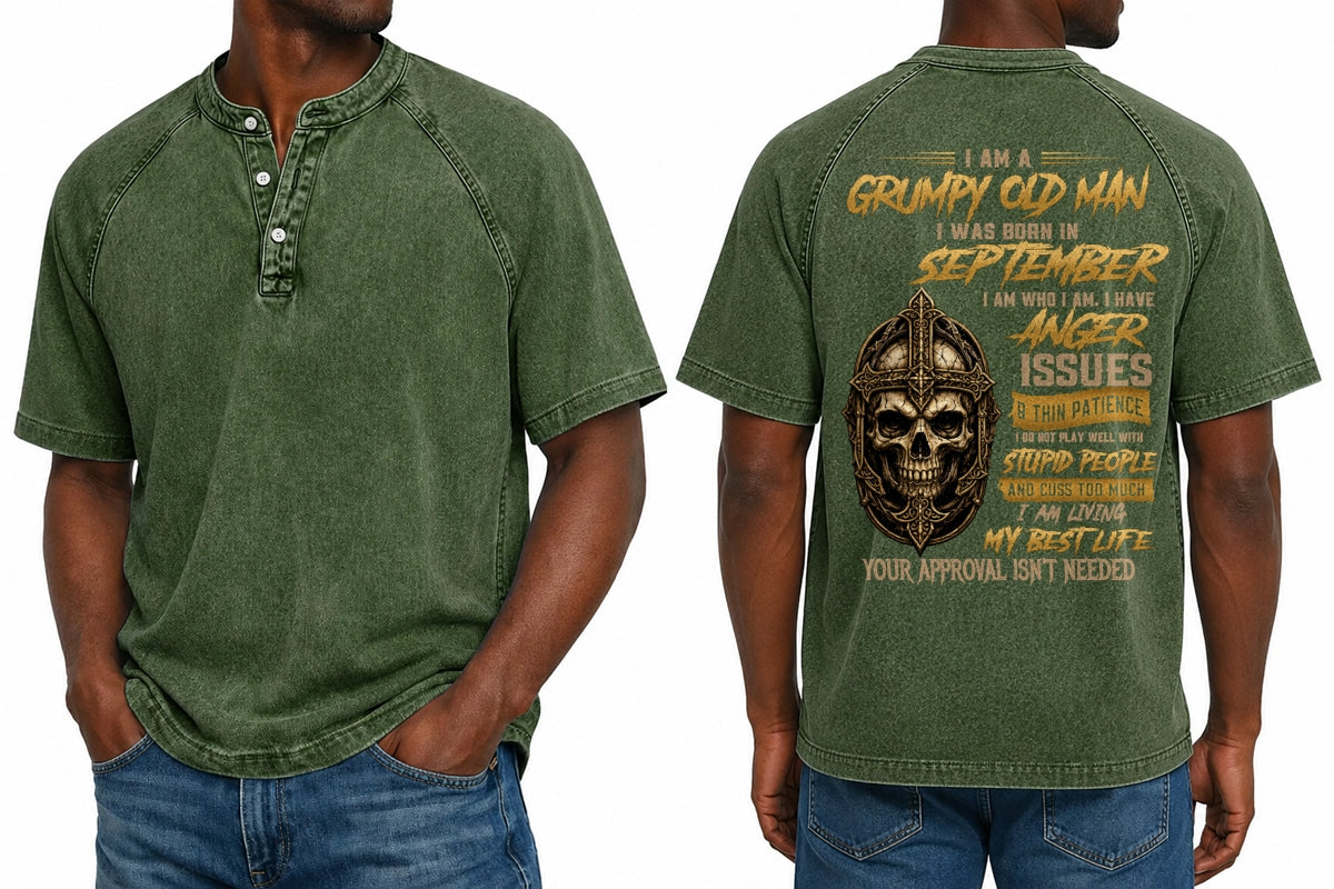 SEPTEMBER - I AM A GRUMPY OLD MAN - Washed Round Neck Polo - A09-741 I TRNN09 (SKU2607-138-09)
