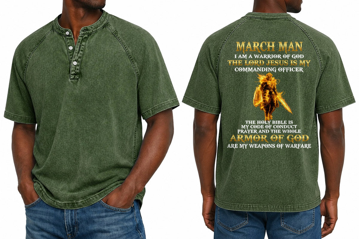 MARCH - I AM A WARRIOR OF GOD I GIFT FOR MEN - Washed Round Neck Polo - A09-741 I TRNN03 (SKU2607-151-03)