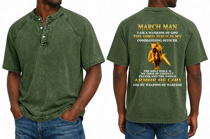 MARCH - I AM A WARRIOR OF GOD I GIFT FOR MEN - Washed Round Neck Polo - A09-741 I TRNN03 (SKU2607-151-03)