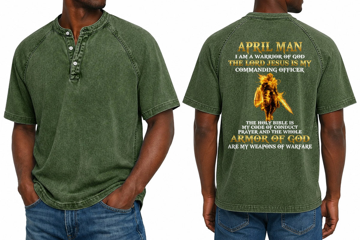 APRIL - I AM A WARRIOR OF GOD I GIFT FOR MEN - Washed Round Neck Polo - A09-741 I TRNN04 (SKU2607-151-04)