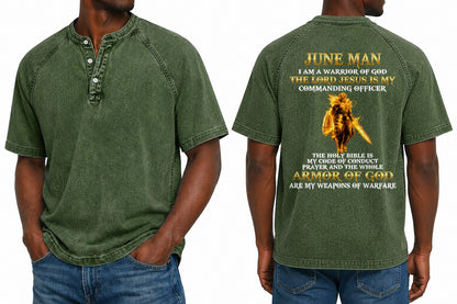 JUNE - I AM A WARRIOR OF GOD I GIFT FOR MEN - Washed Round Neck Polo - A09-741 I TRNN06 (SKU2607-151-06)