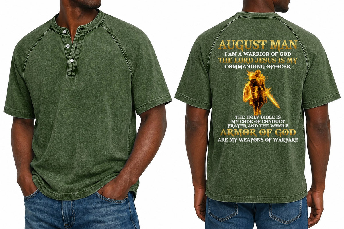 AUGUST - I AM A WARRIOR OF GOD I GIFT FOR MEN - Washed Round Neck Polo - A09-741 I TRNN08 (SKU2607-151-08)
