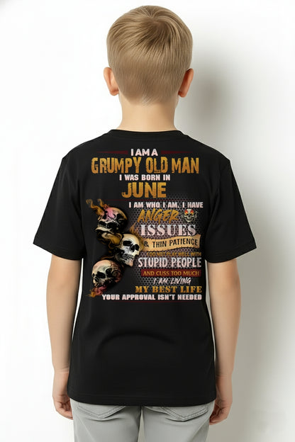 JUNE - Grumpy Old Man T-Shirt - Funny Skull Anger Issues Tee - For Strongman TRNN06 (SKU08-67-06)