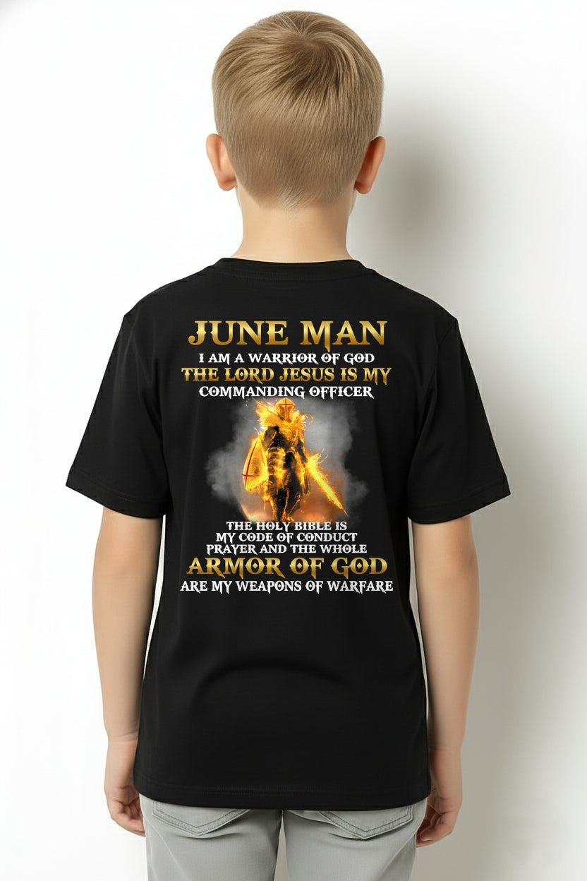 JUNE MAN - I AM A WARRIOR OF GOD THE LORD JESUS IS MY - T Shirt For Strongman - TRNN06 (SKU26T-01281-06)