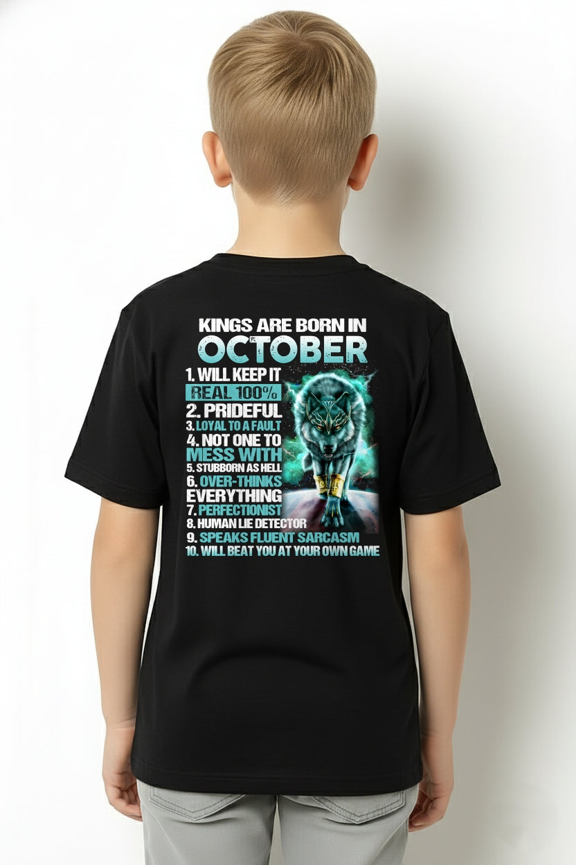 OCTOBER – Kings Are Born, Strong Like Wolves, Loyal To The Core - T Shirt For Strongman - TRNN10 (SKU2602-124-10)