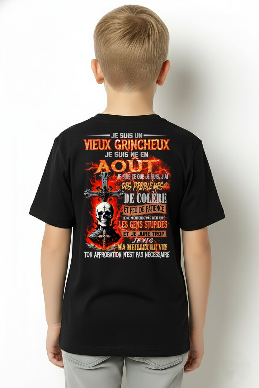 Je Suis Un Vieux Grincheux Né en Août – T-Shirt Homme Fort Caractère - TRNN08 (SKU26T-01141-08)