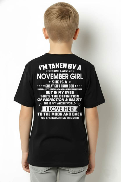 NOVEMBER - I'M TAKEN BY A FREAKING AWESOME NOVEMBER GIRL SHE IS A GREAT GIFT FROM GOD - FROM WIFE - TRNN11 (SKU26T-01259-11)