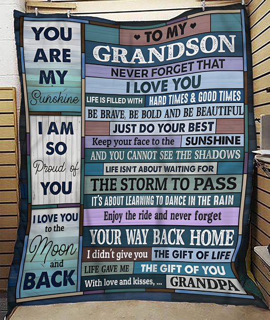 BLANKET FOR GRANDSON – COMFORT & WARMTH GIFT FROM GRANDPA  Sherpa Fleece Quilt Blanket NTTD00 (SKUB11-BLK-08)