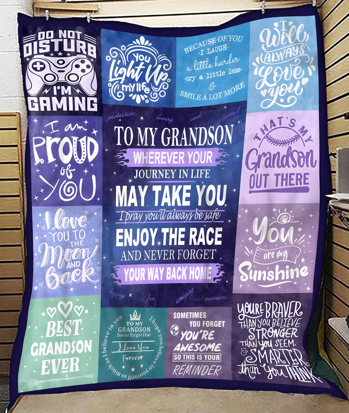 BLANKET FOR GRANDSON – COMFORT & WARMTH GIFT FROM GRANDPARENTS  Sherpa Fleece Quilt Blanket NTTD00 (SKUB11-BLK-02)