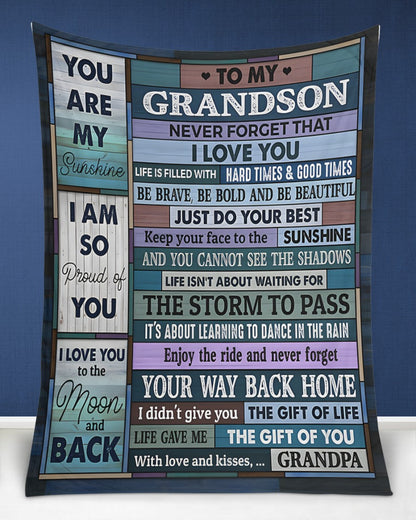 BLANKET FOR GRANDSON – COMFORT & WARMTH GIFT FROM GRANDPA  Sherpa Fleece Quilt Blanket NTTD00 (SKUB11-BLK-08)