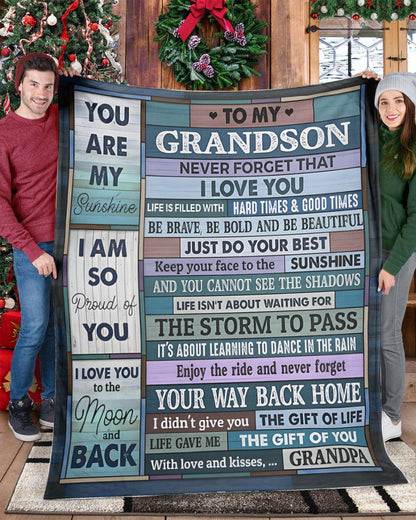 BLANKET FOR GRANDSON – COMFORT & WARMTH GIFT FROM GRANDPA  Sherpa Fleece Quilt Blanket NTTD00 (SKUB11-BLK-08)