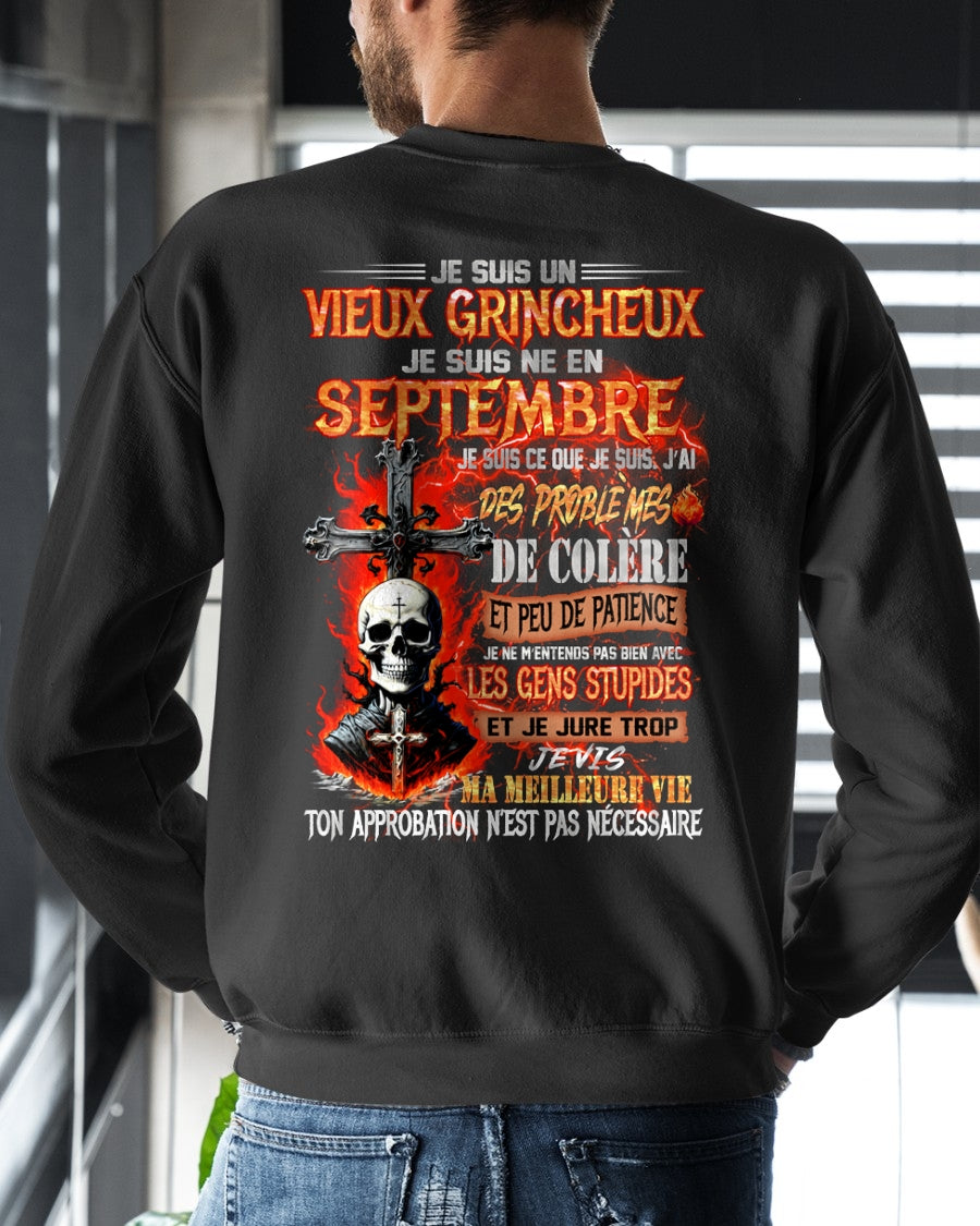 Je Suis Un Vieux Grincheux Né en Septembre – T-Shirt Homme Fort Caractère - TRNN09 (SKU26T-01141-09)