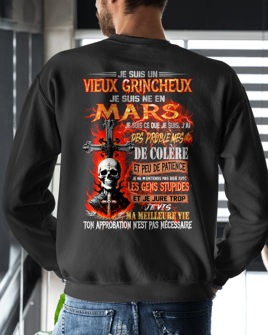 Je Suis Un Vieux Grincheux Né en Mars – T-Shirt Homme Fort Caractère - TRNN03 (SKU26T-01141-03)