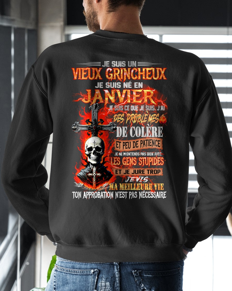 Je Suis Un Vieux Grincheux Né en Janvier – T-Shirt Homme Fort Caractère - TRNN01 (SKU26T-01141-01)
