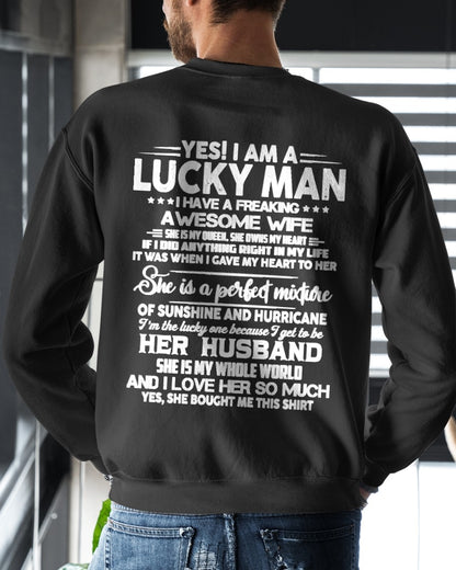 YES I AM A LUCKY MAN OF AWESOME WIFE - GIFT TO HUSBAND FROM WIFE - TRNN00 (SKU26T-01-20-00)
