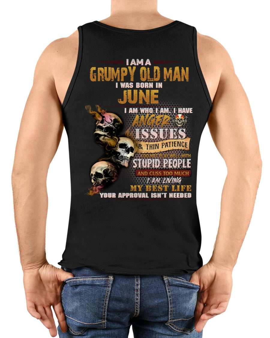 JUNE - Grumpy Old Man T-Shirt - Funny Skull Anger Issues Tee - For Strongman TRNN06 (SKU08-67-06)