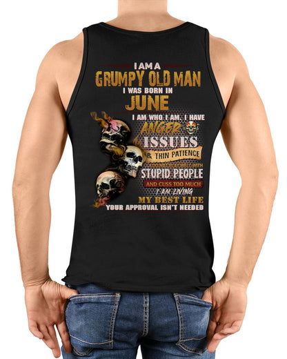 JUNE - Grumpy Old Man T-Shirt - Funny Skull Anger Issues Tee - For Strongman TRNN06 (SKU08-67-06)