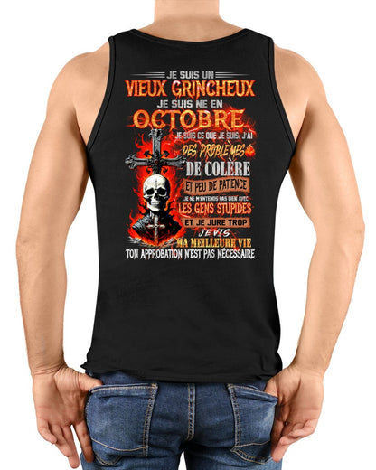 Je Suis Un Vieux Grincheux Né en Octobre – T-Shirt Homme Fort Caractère - TRNN10 (SKU26T-01141-10)