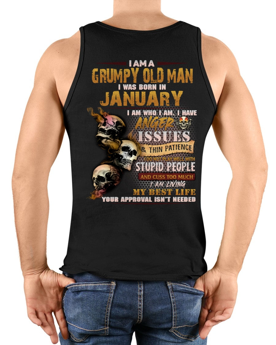 JANUARY - Grumpy Old Man T-Shirt - Funny Skull Anger Issues Tee - For Strongman TRNN01 (SKU08-67-01)