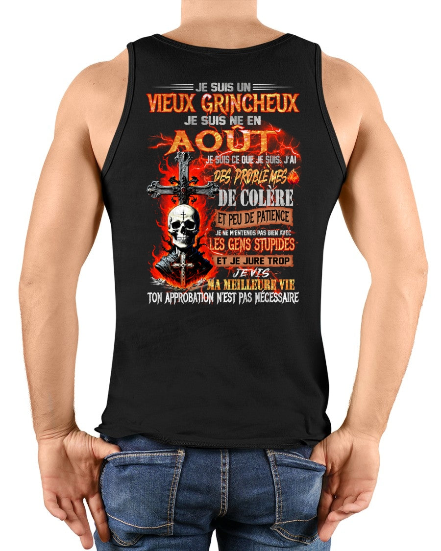 Je Suis Un Vieux Grincheux Né en Août – T-Shirt Homme Fort Caractère - TRNN08 (SKU26T-01141-08)