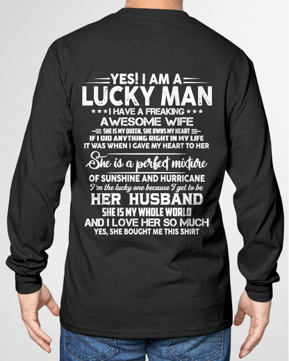 YES I AM A LUCKY MAN OF AWESOME WIFE - GIFT TO HUSBAND FROM WIFE - TRNN00 (SKU26T-01-20-00)