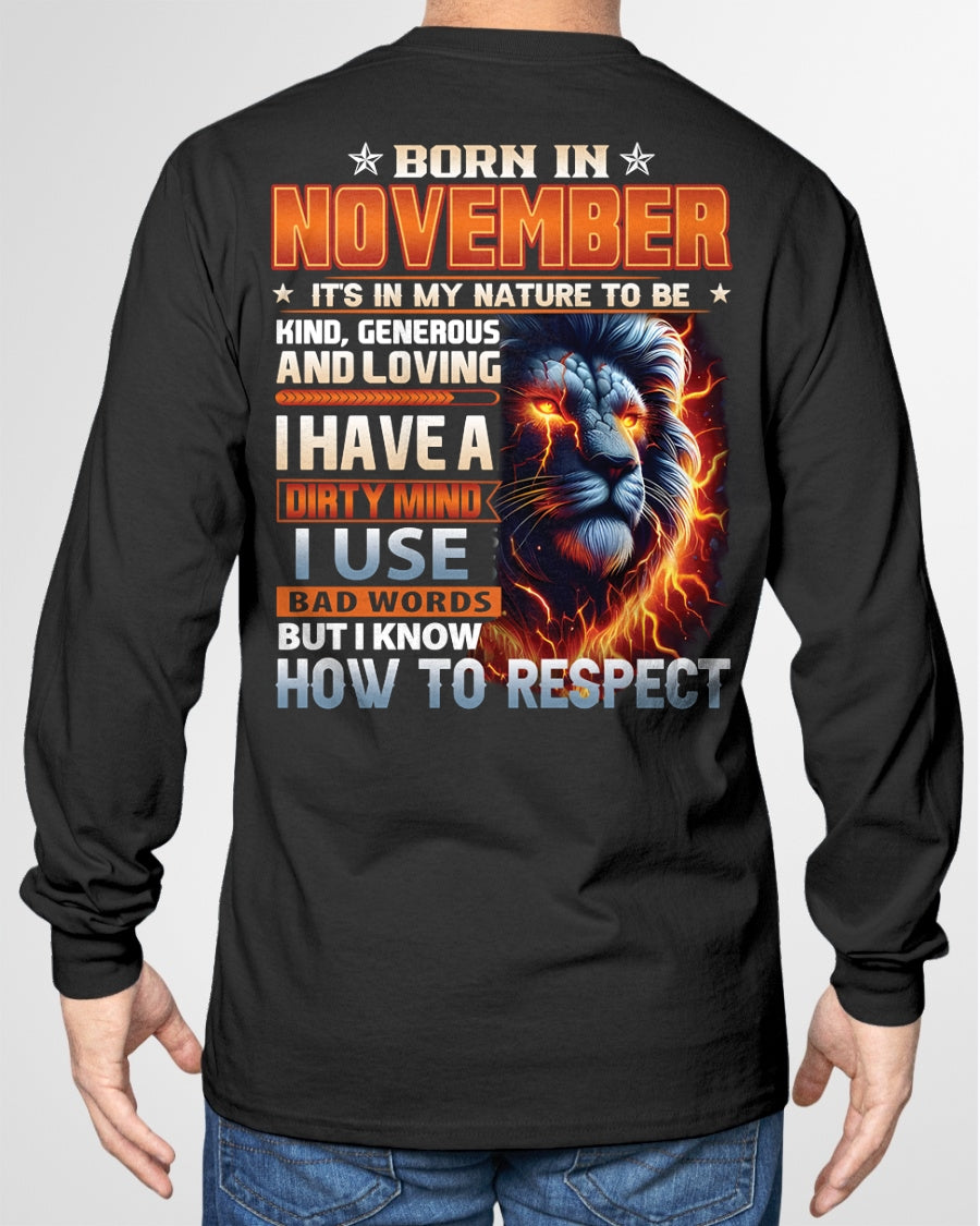 NOVEMBER - DIRTY MIND BUT KNOWS RESPECT - T SHIRT FOR STRONGMAN - TRNN11 (SKU08-84-11)