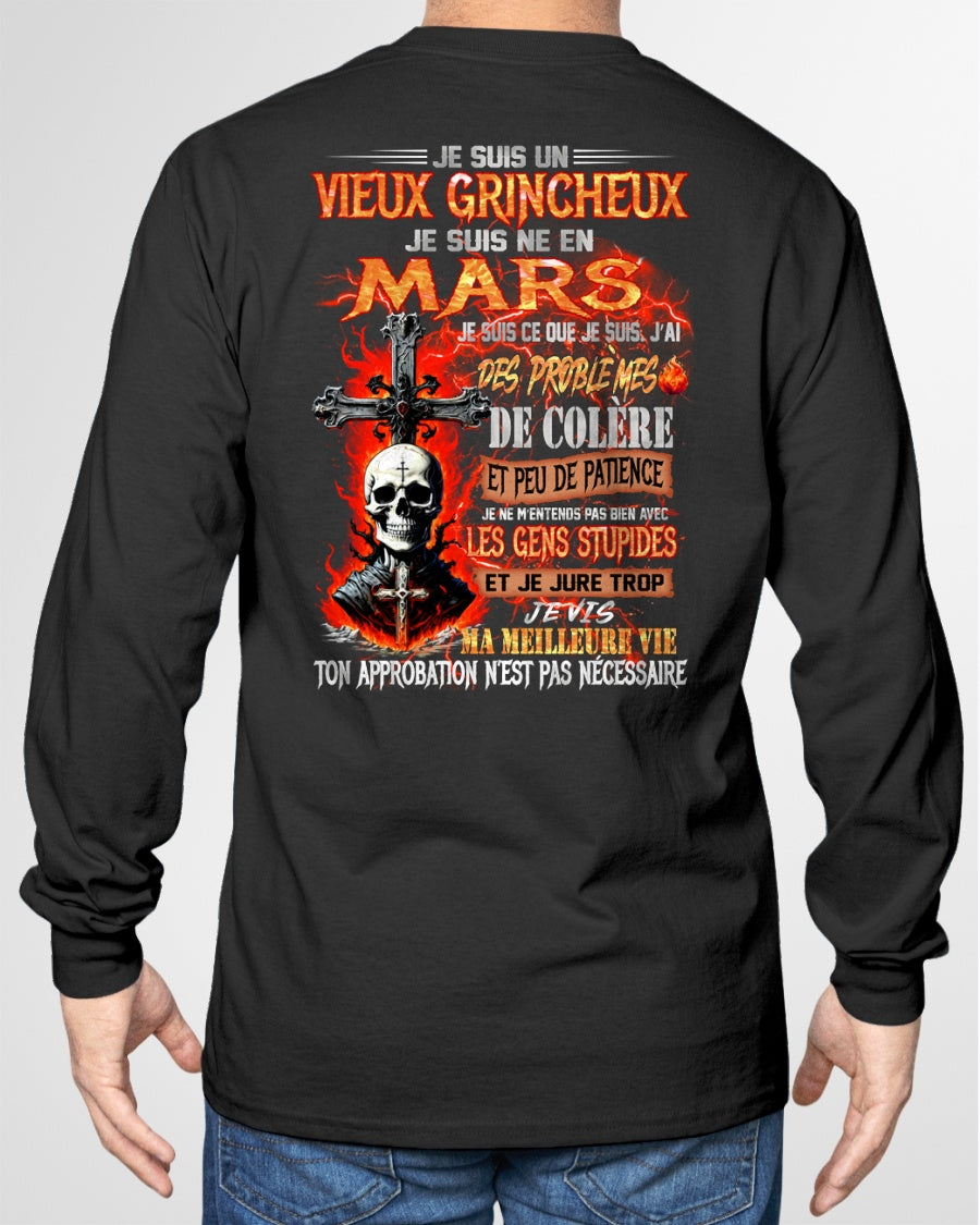 Je Suis Un Vieux Grincheux Né en Mars – T-Shirt Homme Fort Caractère - TRNN03 (SKU26T-01141-03)