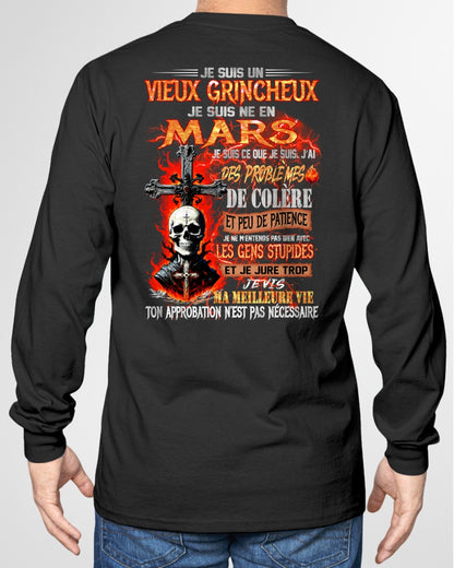 Je Suis Un Vieux Grincheux Né en Mars – T-Shirt Homme Fort Caractère - TRNN03 (SKU26T-01141-03)