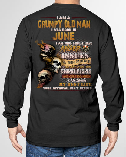 JUNE - Grumpy Old Man T-Shirt - Funny Skull Anger Issues Tee - For Strongman TRNN06 (SKU08-67-06)