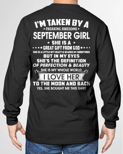 SEPTEMBER - I'M TAKEN BY A FREAKING AWESOME SEPTEMBER GIRL SHE IS A GREAT GIFT FROM GOD - FROM WIFE - TRNN09 (SKU26T-01259-09)